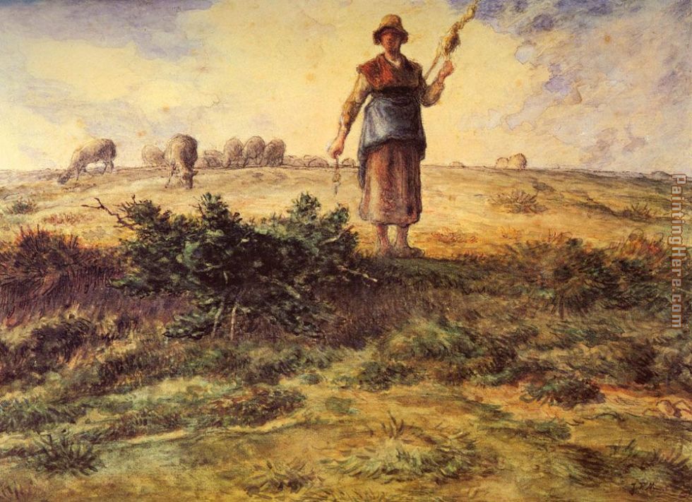 Jean Francois Millet A Shepherdess and her Flock
